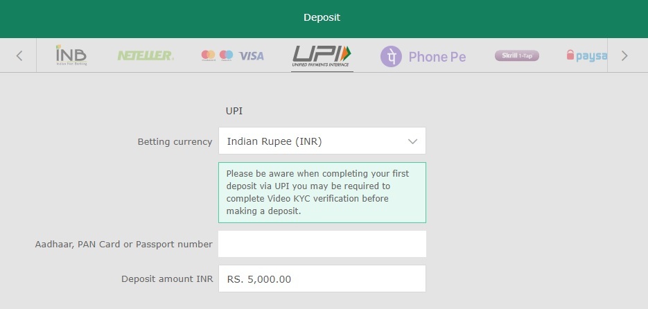 Bet365 Casino-Einzahlungen