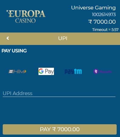 Europa Casino Einzahlung bei UPI