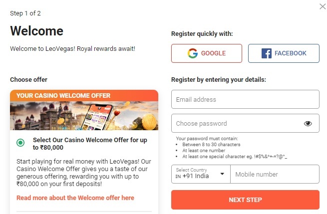 Leo Vegas Casino-Registrierung